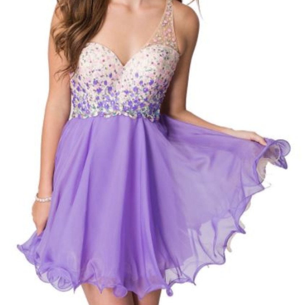 A-line Violet One-shoulder Short Prom Dress